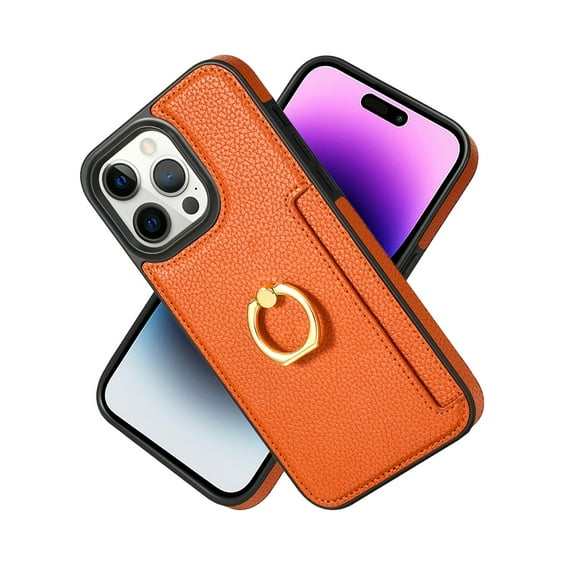 Allytech iPhone 15 Pro Case Cover Wallet, Ring Holder Stand Feature Shockproof Premium PU Leather slim Fit Shell Anti-Scratch Phone Case for Apple iPhone 15 Pro 6.1" - Orange