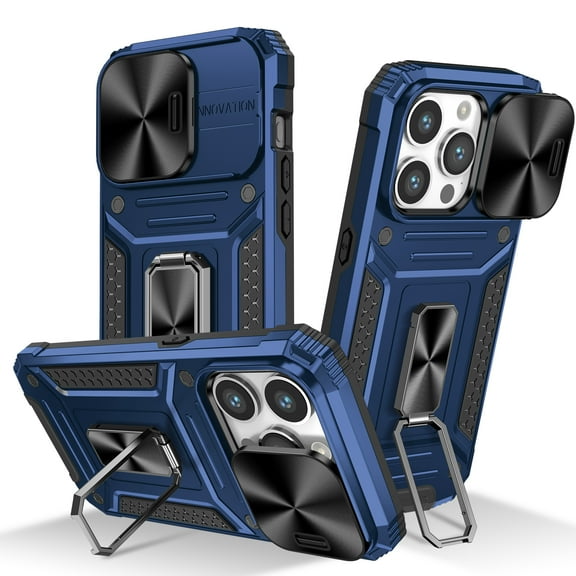 Allytech iPhone 15 Pro Case with Kickstand, Sliding Camera Lens Protector Rugged Hybrid Military Grade Shockproof Bumper Phone Case for Apple iPhone 15 Pro - Blue