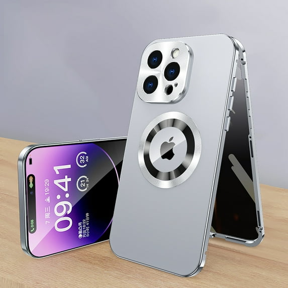 Allytech iPhone 15 Pro Case with Privacy Screen Protector, With Camera Lens Protector Full Body Protective Shockproof Magsafe Compatible Phone Case for Apple iPhone 15 Pro - Silver