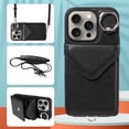 thumbnail image 1 of Allytech iPhone 15 Pro Case with Ring Holder & Shoulder Strap, Retro PU Leather Cards Slots Kickstand Detachable Lanyard Shockproof Wallet Case Cover for Apple iPhone 15 Pro - Black, 1 of 1