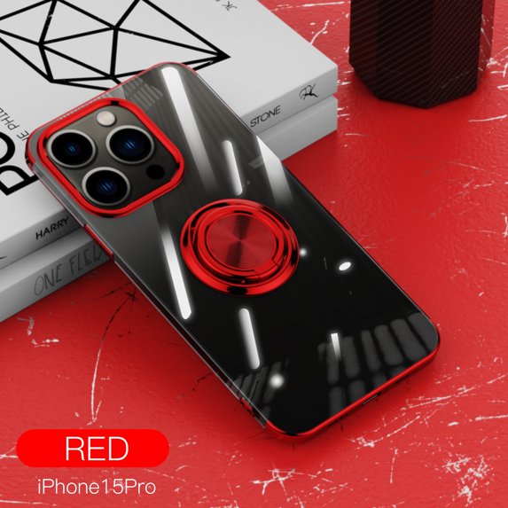 Allytech iPhone 15 Pro Case with Ring Holder Stand, Shockproof PC Back Cover Slim Fit Shell Bumper Protective Anti-Fringerprint Luxury Phone Case for Apple iPhone 15 Pro -Red