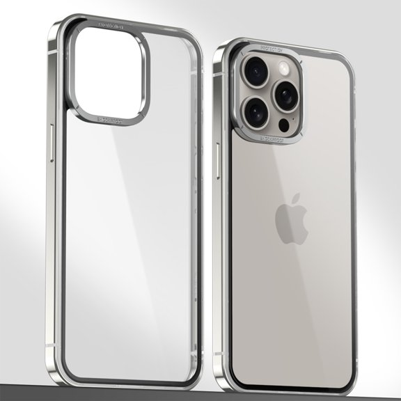 Allytech iPhone 15 Pro Mac Clear Case Cover, Aluminium Frame Transparent Back Cover Anti-Yellow Shock-Resistant Slim Phone Case for Apple iPhone 15 Pro Max 6.7" - Silver