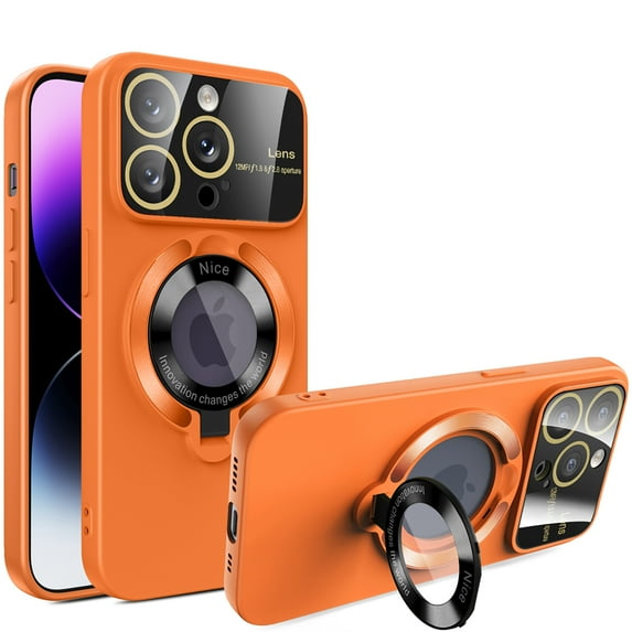 Allytech iPhone 15 Pro Mangetic Case, Compatible with Magsafe Kickstand Camera Lens Protective Shockproof Bumper Rugged Hybrid Phone Case for Apple iPhone 15 Pro - Orange