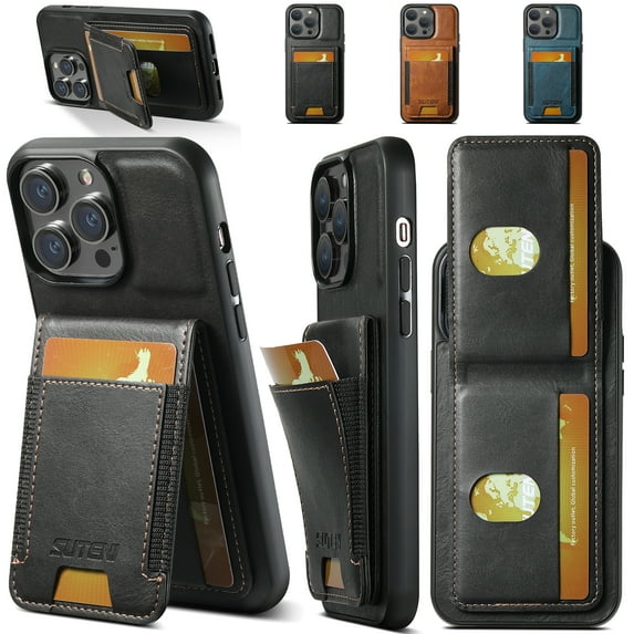 Allytech iPhone 15 Pro Max Business Case, Retro Luxury PU Leather Kickstand Cover with Credit Card Slots, Magnetic Closure Lightweight Shockproof Protective Shell for iPhone 15 Pro Max - Black