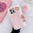 thumbnail image 1 of Allytech iPhone 15 Pro Max Case 6.7-inch, Cute Girly Soft Warm Faux Fur with Heart Ball Protective Shockproof Case for Girls Women Cover for Apple iPhone 15 Pro Max - Pink, 1 of 4