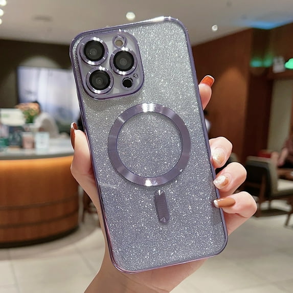 Allytech for iPhone 15 Pro Max Case, Compatible with MagSafe Gradient Bling Glitter Women Luxury Clear TPU Plating Case Cover with Camera Lens Protector for iPhone 15 Pro Max 5G 6.7 INCH Lightpurple