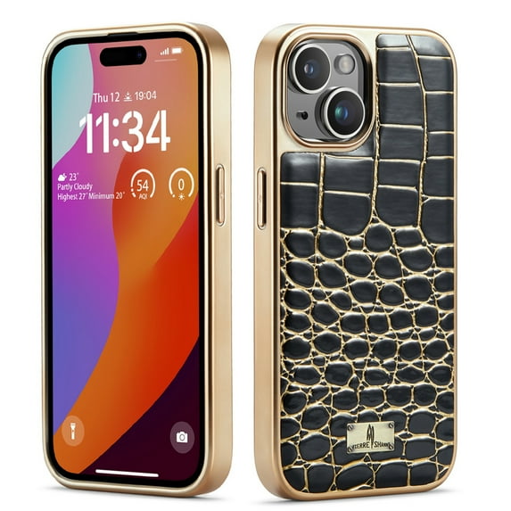 Allytech iPhone 15 Pro Max Case Cover 6.7", Premium PU Leather Crocodile Texture Luxury Design Slim Fit Back Cover Phone Case for Apple iPhone 15 Pro Max - Black