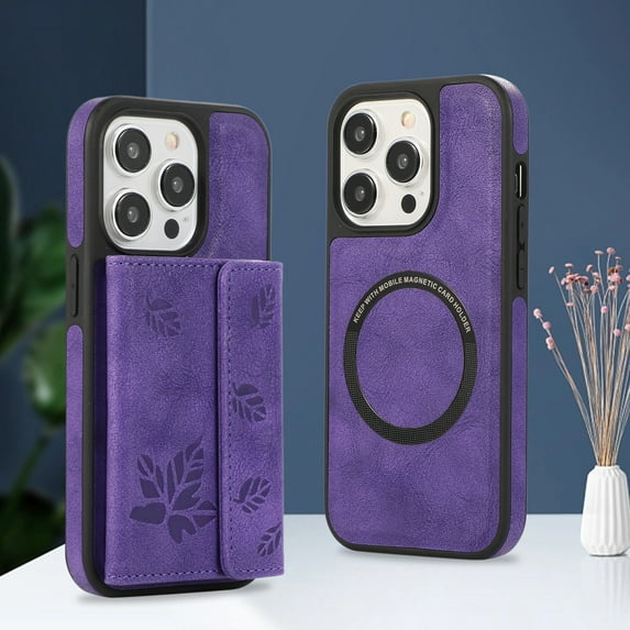 Allytech iPhone 15 Pro Max Case with Detachable Magnetic Cards Holder, 2 In 1 Wallet Case Stylish Stand Compatible with Magsafe Shockproof Wallet Mangetic Cover for Apple iPhone 15 Pro Max - Purple