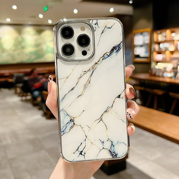 Allytech iPhone 15 Pro Max Case Marble, Chic Fashion Back Cover for Girls Women Shockproof Anti-Scratch Slim Anti-Scratch Phone Case for Apple iPhone 15 Pro Max - White Marble