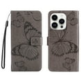 thumbnail image 1 of Allytech iPhone 15 Pro Max Case Wallet, PU Leather Big Butterfly Embossed Cards Slots Kickstand Shockproof Flip Folio Cover Wallet Case for Apple iPhone 15 Pro Max - Gray, 1 of 1
