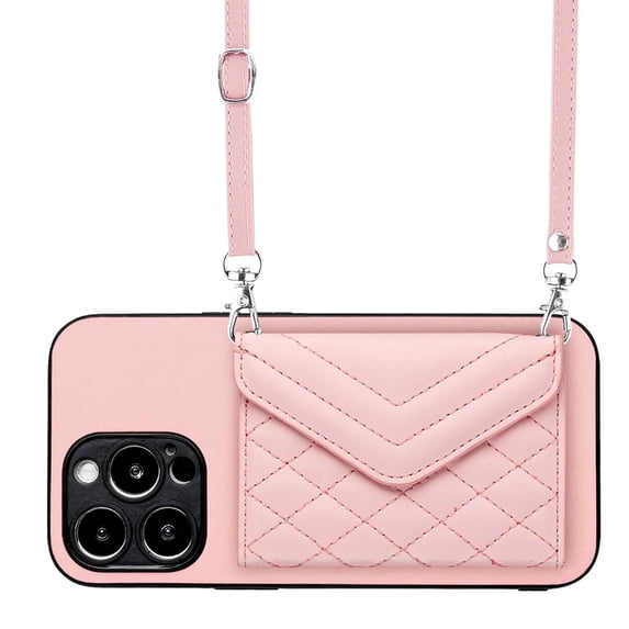 Allytech iPhone 15 Pro Max Case Wallet with Shoulder Strap, Luxury Back Cover for Girls Women PU Leather Shockproof Cards Holder Stand Magnetic Closure Phone Case for Apple iPhone 15 Pro Max,Pink