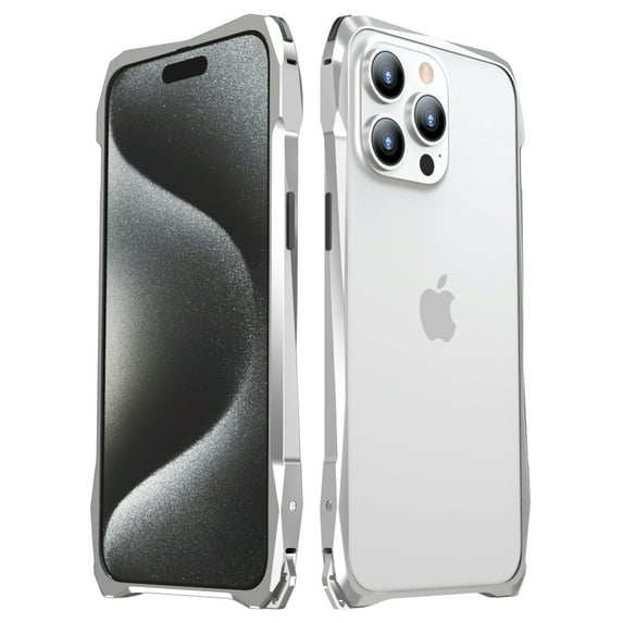 Allytech iPhone 15 Pro Max Frame Cover, Aluminum Frame Carbon Fiber Sticker Case Lens Protector Anti-Scratch Corner Protective Shockproof Frame Case for Apple iPhone 15 Pro Max - Silver