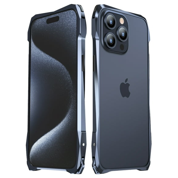 Allytech iPhone 15 Pro Max Frame Cover, Aluminum Frame Carbon Fiber Sticker Case Lens Protector Anti-Scratch Corner Protective Shockproof Frame Case for Apple iPhone 15 Pro Max - Darkblue