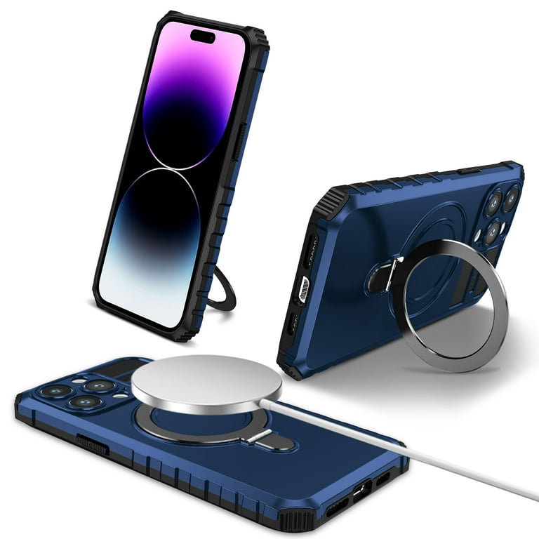 Allytech iPhone 15 Pro Max Magentic Case with Ring Stand,Magsafe Compatible  Wireless Charging Support Shockproof Bumper Anti-Scratch PC Rugged Hybrid