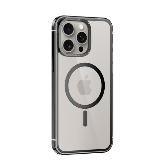 Allytech for iPhone 15 Pro Max Magnetic Case Compatible with Magsafe, Plating Aluminium Frame Clear Back Cover Slim Fit Anti-Yellow Phone Case Cover for Apple iPhone 15 Pro Max - Black