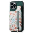 thumbnail image 1 of Allytech iPhone 15 Pro Max Wallet Case with Zipper Pocket & Cards Holder, Floral Pattern PU Leather Back Cover for Girls Women Shockproof Stand Magnetic Phone Case for Apple iPhone 15 Pro Max - Green, 1 of 9