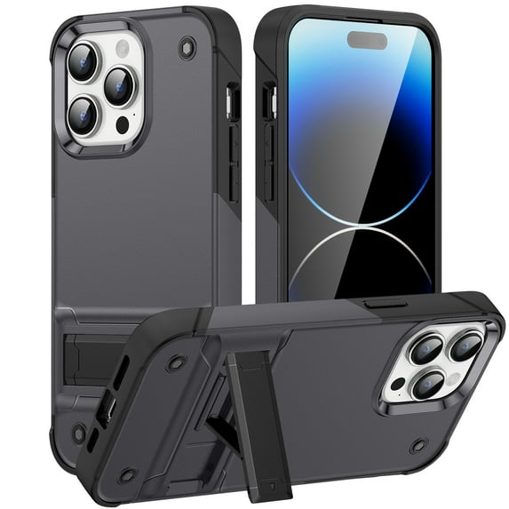 Allytech for iPhone 15 Pro Rugged Case, Military Grade Shockproof Anti-Stain Heavy Duty Hybrid Fashion Case with Invisible Kickstand, Soft TPU + Hard PC Case for iPhone 15 Pro - Gray