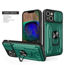 Allytech iPhone 15 Rugged Case with Slide Camera Lens Cover, Ring Kickstand Detachable Card Holder Magnetic Car Mount Hybrid PC Shockproof Protective Case for iPhone 15 - Green