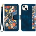 thumbnail image 1 of Allytech iPhone 15 Wallet Case, Chic Flower Pattern PU Leather Shoulder Strap Hand Wrist Cards Holder Stand Protective Flip Folio Cover for Girls Women Phone Case for Apple iPhone 15 - Darkblue, 1 of 14