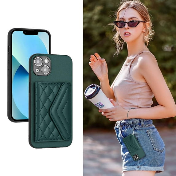 Allytech iPhone 15 Wallet Case with Hand Wrist, PU Leather RFID Blocking Cards Slots Shockproof Stand Feature Bumper Magnetic Closure Slim Shell Phone Case for Apple iPhone 15, Green