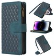 thumbnail image 1 of Allytech iPhone 15 Wallet Case, Luxury PU Leather Stand Magnetic Clasp Cover with Wristlet & Shoulder Strap & Card Slots, Zipper Pocket Shockproof Anti-Fall Protective Case, Green, 1 of 9
