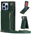 thumbnail image 1 of Allytech for iPhone 16 Case with Detachable Crossbody Strap, PU Leather Stand Wallet Purse Case with Credit Card Slots Zipper Pocket Case for iPhone 16, Green, 1 of 12