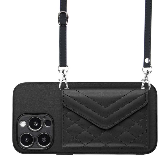 Allytech iPhone 16 Pro Case Wallet with Shoulder Strap, Luxury Back Cover for Girls Women PU Leather Shockproof Cards Holder Stand Magnetic Closure Phone Case for Apple iPhone 16 Pro, Black