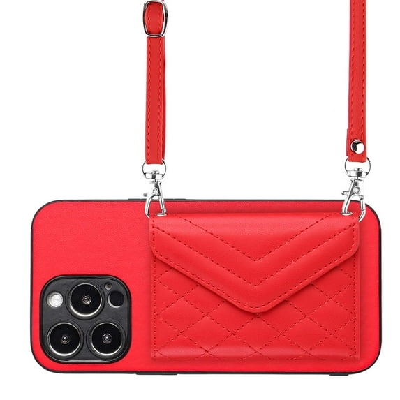 Allytech iPhone 16 Pro Case Wallet with Shoulder Strap, Luxury Back Cover for Girls Women PU Leather Shockproof Cards Holder Stand Magnetic Closure Phone Case for Apple iPhone 16 Pro, Red