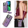 thumbnail image 1 of Allytech iPhone 16 Pro Max Case Wallet, Crossbody Shoulder Strap Zipper Wallet with Cards Slots Pocket Shockproof Protective Case Cover for Apple iPhone 16 Pro Max - Purple, 1 of 8