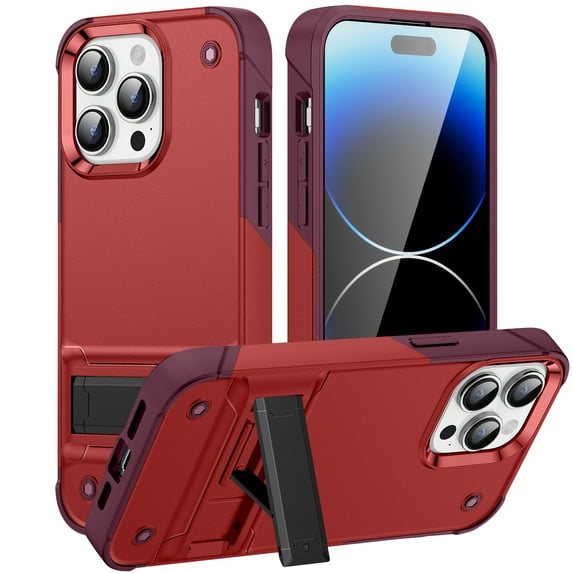 Allytech for iPhone 16 Pro Max Rugged Case, Military Grade Shockproof Anti-Stain Heavy Duty Hybrid Fashion Case with Invisible Kickstand, Soft TPU + Hard PC Case for iPhone 16 Pro Max - Red