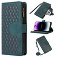 thumbnail image 1 of Allytech iPhone 16 Wallet Case, Luxury PU Leather Stand Magnetic Clasp Cover with Wristlet & Shoulder Strap & Card Slots, Zipper Pocket Shockproof Anti-Fall Protective Case, Green, 1 of 9