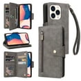 thumbnail image 1 of Allytech iPhone 16 Wallet Case with Zipper Pocket, Luxury PU Leather Flip Cover with Card Slots & Wrist Strap, Shockproof Kickstand Magnetic Buckle Protective Case for Women Men, Gray, 1 of 9