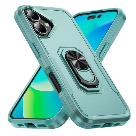 Allytech for iPhone 17 Case, 360° Rotatable Ring Kickstand Military Grade Dropproof Anti-Shock PC and TPU Hybrid Protective Case for Apple iPhone 17, Green