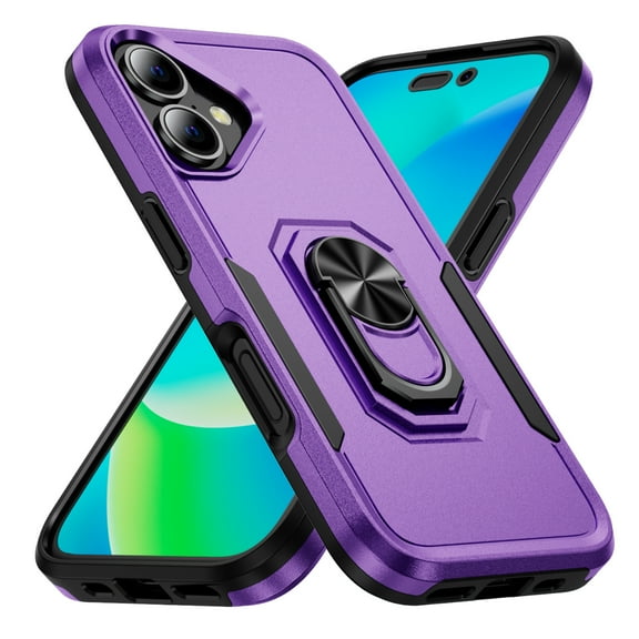 Allytech for iPhone 17 Case, 360° Rotatable Ring Kickstand Military Grade Dropproof Anti-Shock PC and TPU Hybrid Protective Case for Apple iPhone 17, Purple