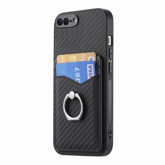 Allytech iPhone 8 Plus/ 7 Plus Case with Ring Holder Kickstand, Weave Texture Slim Fit Wallet Case with Cards Holder Shockproof Bumper Phone Case Cover for Apple iPhone 8 Plus/ 7 Plus - Black
