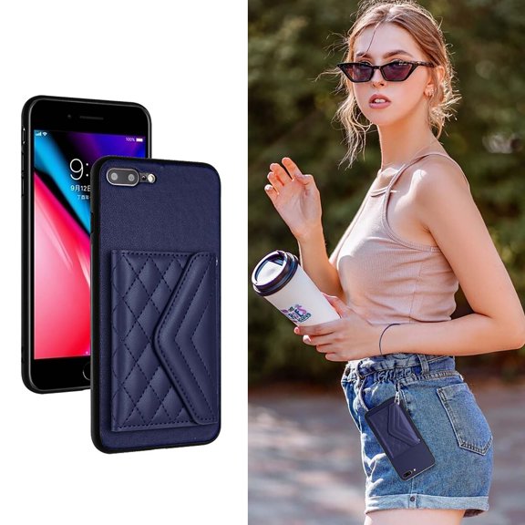 Allytech iPhone 8 Plus/ 7 Plus Wallet Case with Hand Wrist, PU Leather RFID Blocking Cards Slots Shockproof Stand Feature Bumper Magnetic Closure Slim Shell Case for Apple iPhone 8 Plus/ 7 Plus, Blue