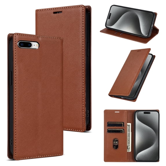 Allytech iPhone 8 Plus/ 7 Plus Wallet Case, Premium PU Leather RFID Blocking Cards Holder Flip Cover Stand Shockproof Anti-Scratch Phone Case for Apple iPhone 8 Plus/ 7 Plus - Brown