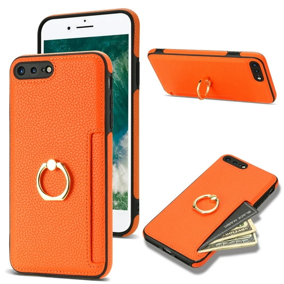 Allytech iPhone 8 Plus/ 7 Plus Wallet Case, With Ring Holder Stand Shockproof PU Leather Anti-Scratch Cards Holder Slim Shell Cover for Girls Women Wallet Case for Apple iPhone 7 Plus/8 Plus - Orange
