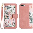 thumbnail image 1 of Allytech iPhone 8 Plus Case Wallet, iPhone 7 Plus Wallet Case, Chic Flower Pattern Shoulder Strap Hand Wrist PU Leather Cards Holder Stand Protective Flip Folio Cover for Girls - Pink, 1 of 14