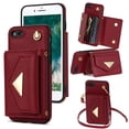 thumbnail image 1 of Allytech iPhone SE 2020/2022 Wallet Case, iPhone 7/8 Case, Premium PU Leather Multiple Cards Slots Large Space Wallet Case with Crossbody Shoulder Strap for Girls Women - Red, 1 of 1