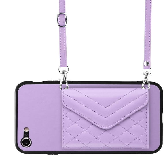 Allytech iPhone SE 2022/2020 3rd 2nd Gen Case Wallet with Shoulder Strap, Luxury Back Cover for Girls Women PU Leather Shockproof Cards Holder Stand Magnetic Closure Case for Apple iPhone 7 8,Purple