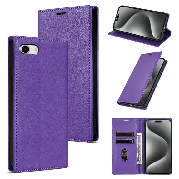 Allytech iPhone SE 2022/2020/ iPhone 7 8 Wallet Case, PU Leather RFID Blocking Cards Holder Flip Cover Stand Shockproof Anti-Scratch Phone Case for Apple iPhone SE 2nd 3rd Gen iPhone 7 8 - Purple
