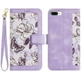 thumbnail image 1 of Allytech iPhone SE 3rd 2nd Gen Wallet Case 2022/2020, iPhone 8/7 Case, Chic Flower Pattern Shoulder Strap Hand Wrist PU Leather Cards Holder Stand Protective Flip Folio Cover for Girls - Purple, 1 of 14
