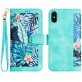 thumbnail image 1 of Allytech iPhone X Case Wallet, iPhone XS Wallet Case, Chic Flower Pattern Shoulder Strap Hand Wrist PU Leather Cards Holder Stand Protective Flip Folio Cover for Girls - Green, 1 of 14