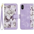 thumbnail image 1 of Allytech iPhone X Case Wallet, iPhone XS Wallet Case, Chic Flower Pattern Shoulder Strap Hand Wrist PU Leather Cards Holder Stand Protective Flip Folio Cover for Girls - Purple, 1 of 14