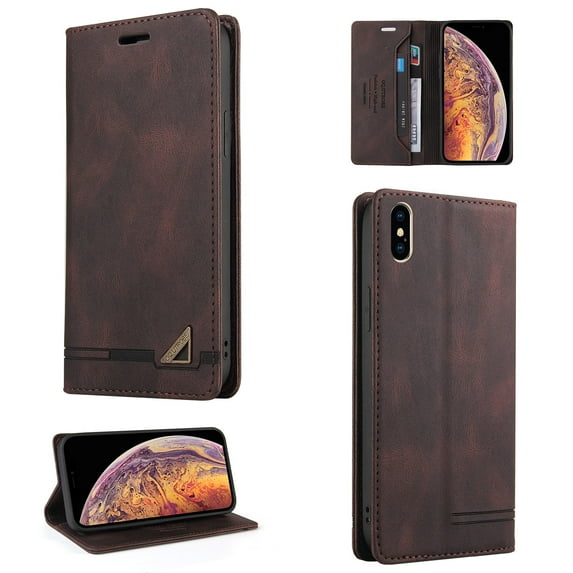 Allytech iPhone X Case, iPhone XS Case, Shockproof PU Leather Kickstand Wallet Card RFID Blocking Magnetic Folio Holder, Book Style Anti-Scratch Phone Case Brown