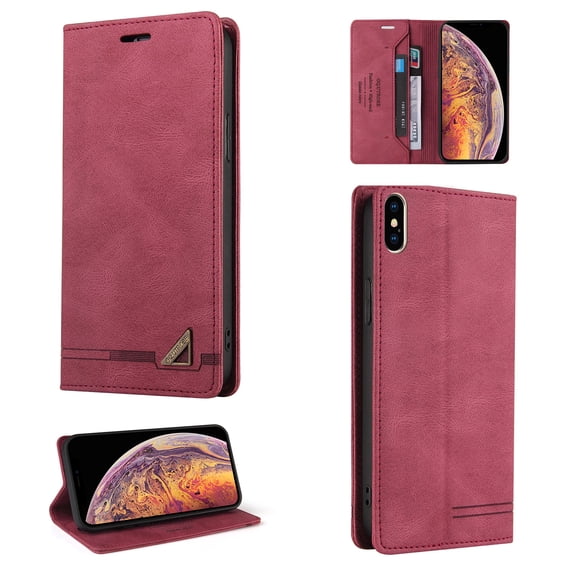 Allytech iPhone X Case, iPhone XS Case, Shockproof PU Leather Kickstand Wallet Card RFID Blocking Magnetic Folio Holder, Book Style Anti-Scratch Phone Case Red