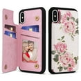 thumbnail image 1 of Allytech iPhone X/ iPhone XS Case with Card Holder, Stylish Flower with Glitter Bling Rhinestone Stand Shockproof Slim Fit Bumper Wallet Case for Apple iPhone X/ iPhone XS - Rose, 1 of 1