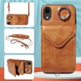 thumbnail image 1 of Allytech iPhone XR Case with Ring Holder & Shoulder Strap, Retro PU Leather Cards Slots Kickstand Detachable Lanyard Shockproof Wallet Case Cover for Apple iPhone XR - Brown, 1 of 14