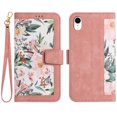 thumbnail image 1 of Allytech iPhone XR Case Wallet, Chic Flower Pattern Shoulder Strap Hand Wrist PU Leather Cards Holder Stand Protective Flip Folio Cover for Girls - Pink, 1 of 14